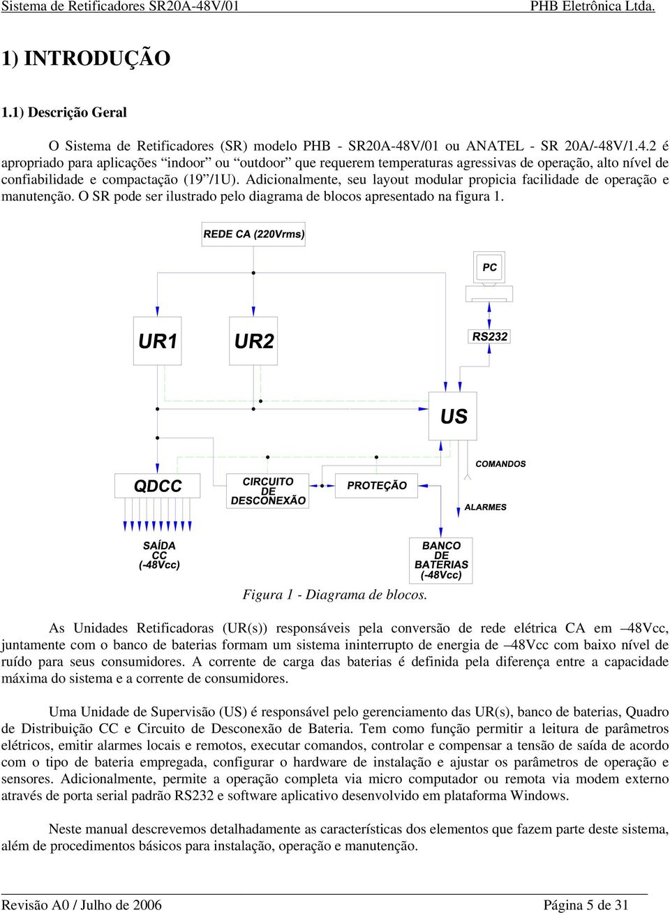 Adicionalmente, seu layout modular propicia facilidade de operação e manutenção. O SR pode ser ilustrado pelo diagrama de blocos apresentado na figura 1. Figura 1 - Diagrama de blocos.