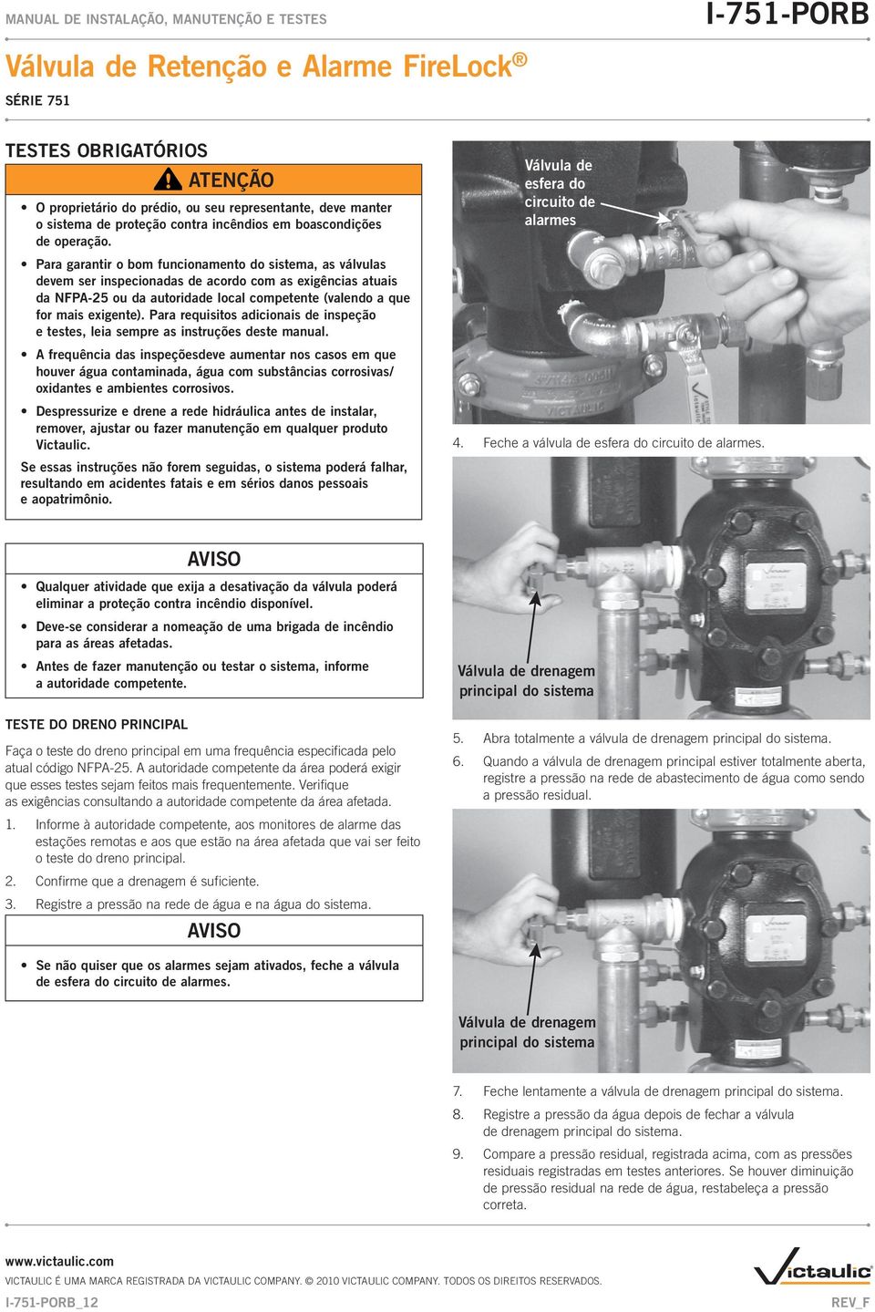 Para requisitos adicionais de inspeção e testes, leia sempre as instruções deste manual.