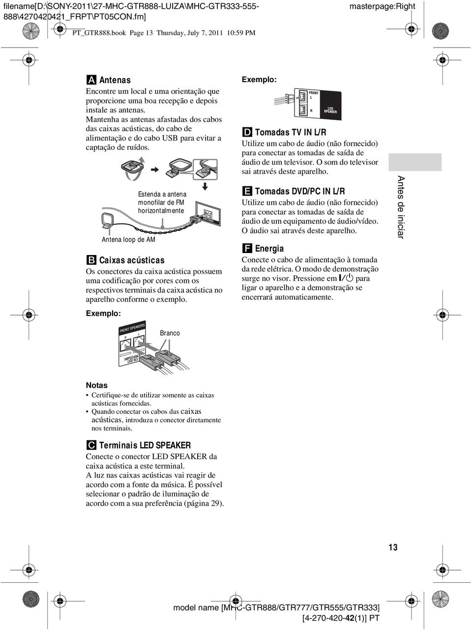 Mantenha as antenas afastadas dos cabos das caixas acústicas, do cabo de alimentação e do cabo USB para evitar a captação de ruídos.