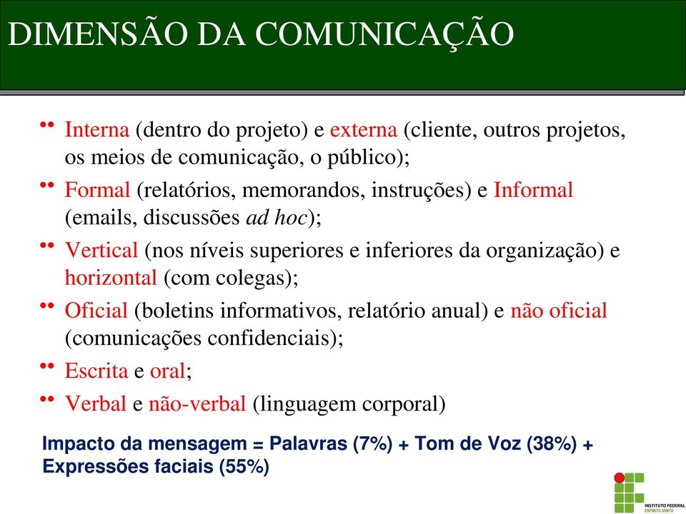 organização) e horizontal (com colegas); Oficial (boletins informativos, relatório anual) e não oficial (comunicações