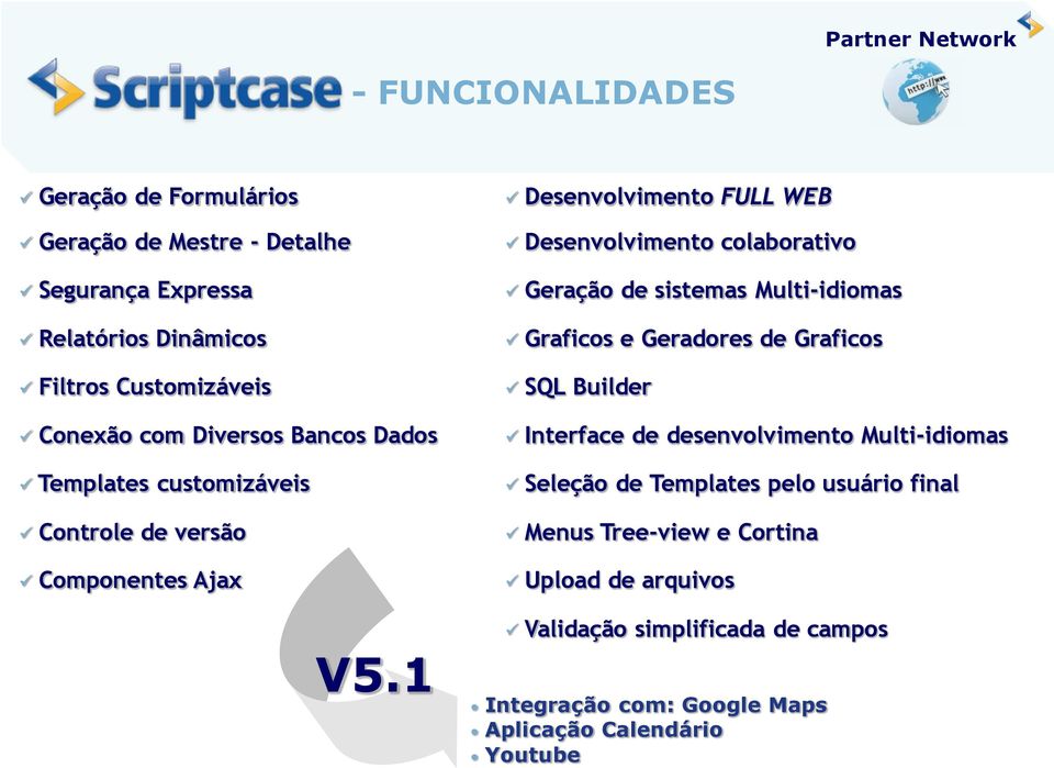 1 Desenvolvimento FULL WEB Desenvolvimento colaborativo Geração de sistemas Multi-idiomas Graficos e Geradores de Graficos SQL Builder Interface