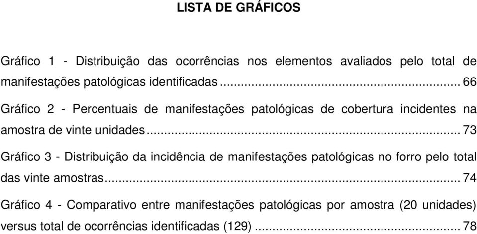.. 73 Gráfico 3 - Distribuição da incidência de manifestações patológicas no forro pelo total das vinte amostras.
