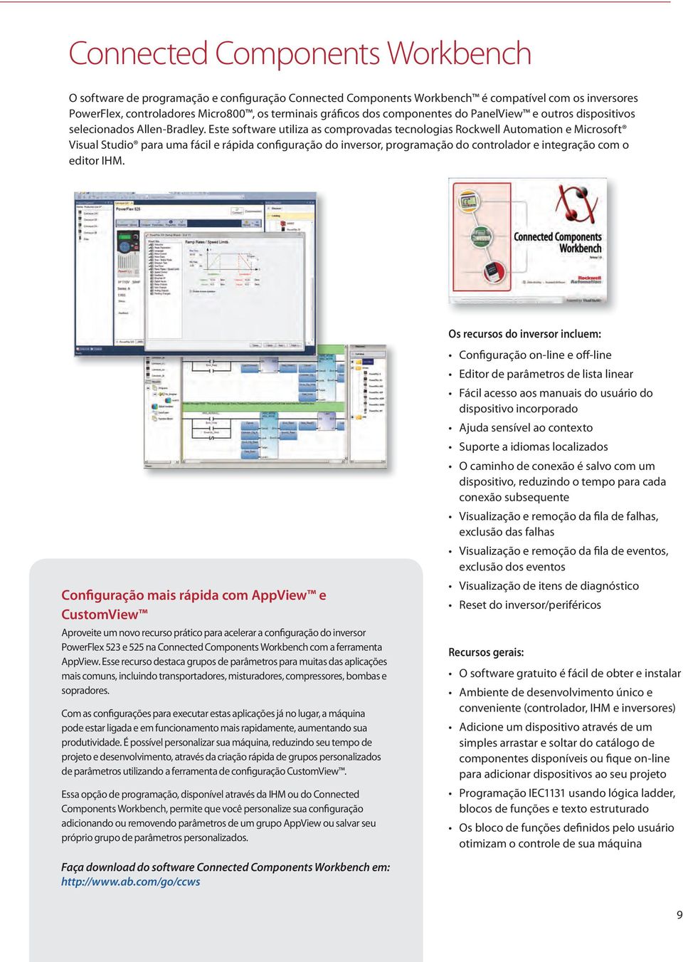 Este software utiliza as comprovadas tecnologias Rockwell Automation e Microsoft Visual Studio para uma fácil e rápida configuração do inversor, programação do controlador e integração com o editor