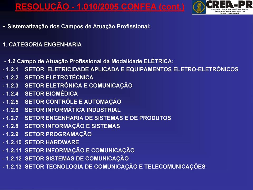 2.4 SETOR BIOMÉDICA - 1.2.5 SETOR CONTRÔLE E AUTOMAÇÃO - 1.2.6 SETOR INFORMÁTICA INDUSTRIAL - 1.2.7 SETOR ENGENHARIA DE SISTEMAS E DE PRODUTOS - 1.2.8 SETOR INFORMAÇÃO E SISTEMAS - 1.