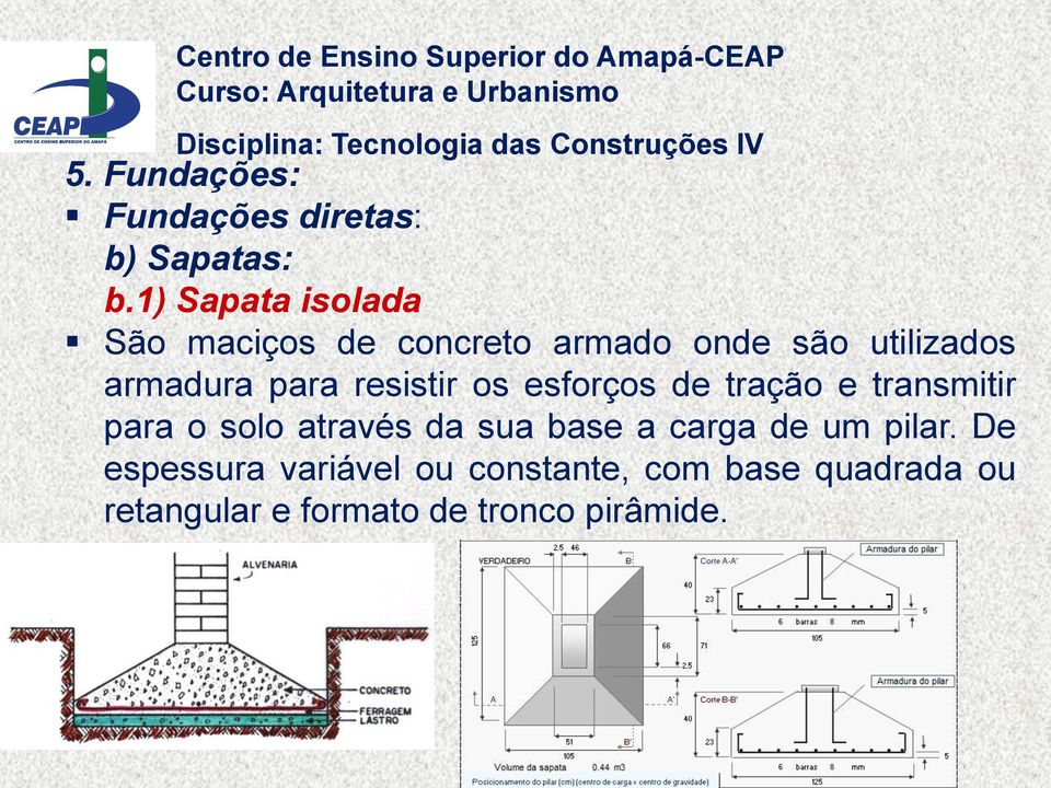 armadura para resistir os esforços de tração e transmitir para o solo