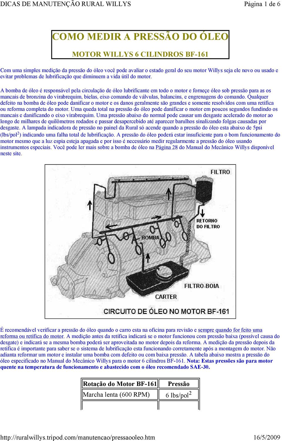 A bomba de óleo é responsável pela circulação de óleo lubrificante em todo o motor e forneçe óleo sob pressão para as os mancais de bronzina do virabrequim, bielas, eixo comando de válvulas,