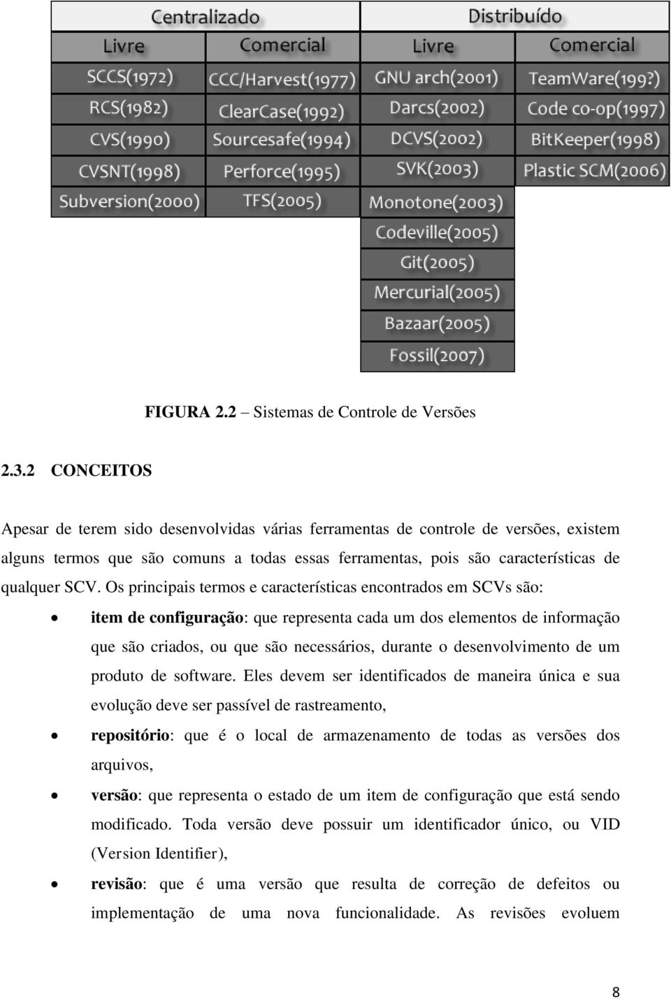 Os principais termos e características encontrados em SCVs são: item de configuração: que representa cada um dos elementos de informação que são criados, ou que são necessários, durante o