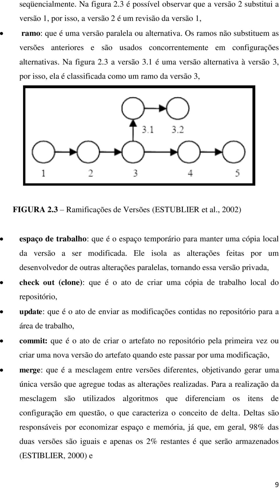 1 é uma versão alternativa à versão 3, por isso, ela é classificada como um ramo da versão 3, FIGURA 2.3 Ramificações de Versões (ESTUBLIER et al.