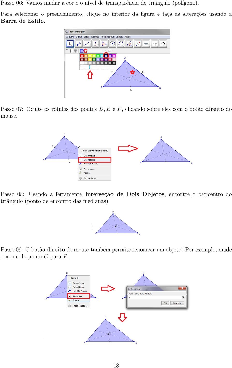 Passo 07: Oculte os rótulos dos pontos D, E e F, clicando sobre eles com o botão direito do mouse.