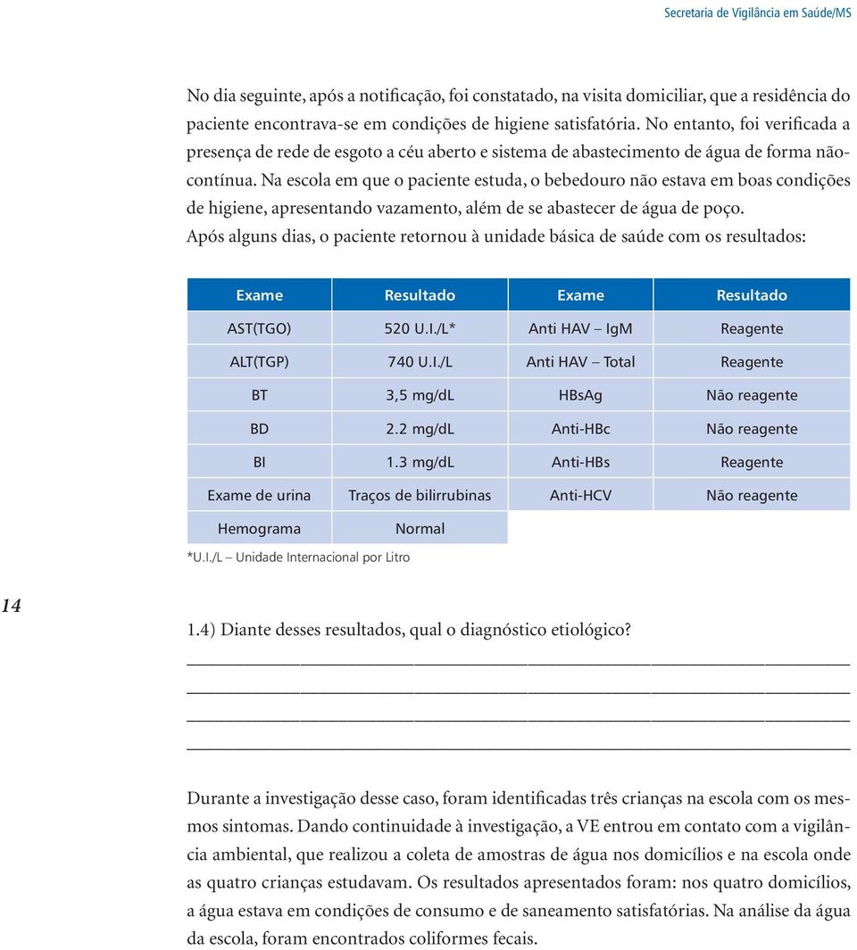 Na escola em que o paciente estuda, o bebedouro não estava em boas condições de higiene, apresentando vazamento, além de se abastecer de água de poço.