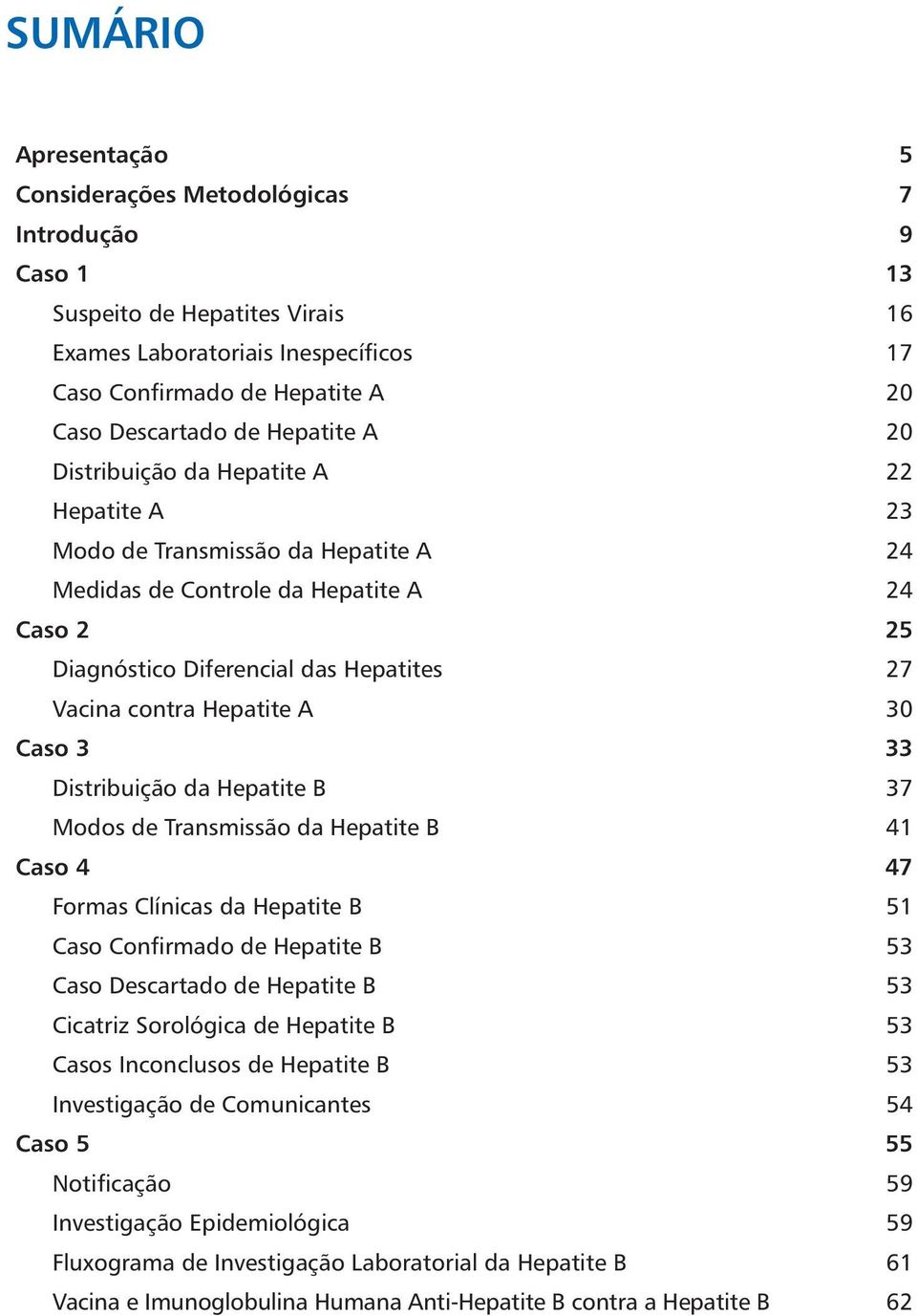 Hepatite A 30 Caso 3 33 Distribuição da Hepatite B 37 Modos de Transmissão da Hepatite B 41 Caso 4 47 Formas Clínicas da Hepatite B 51 Caso Confirmado de Hepatite B 53 Caso Descartado de Hepatite B