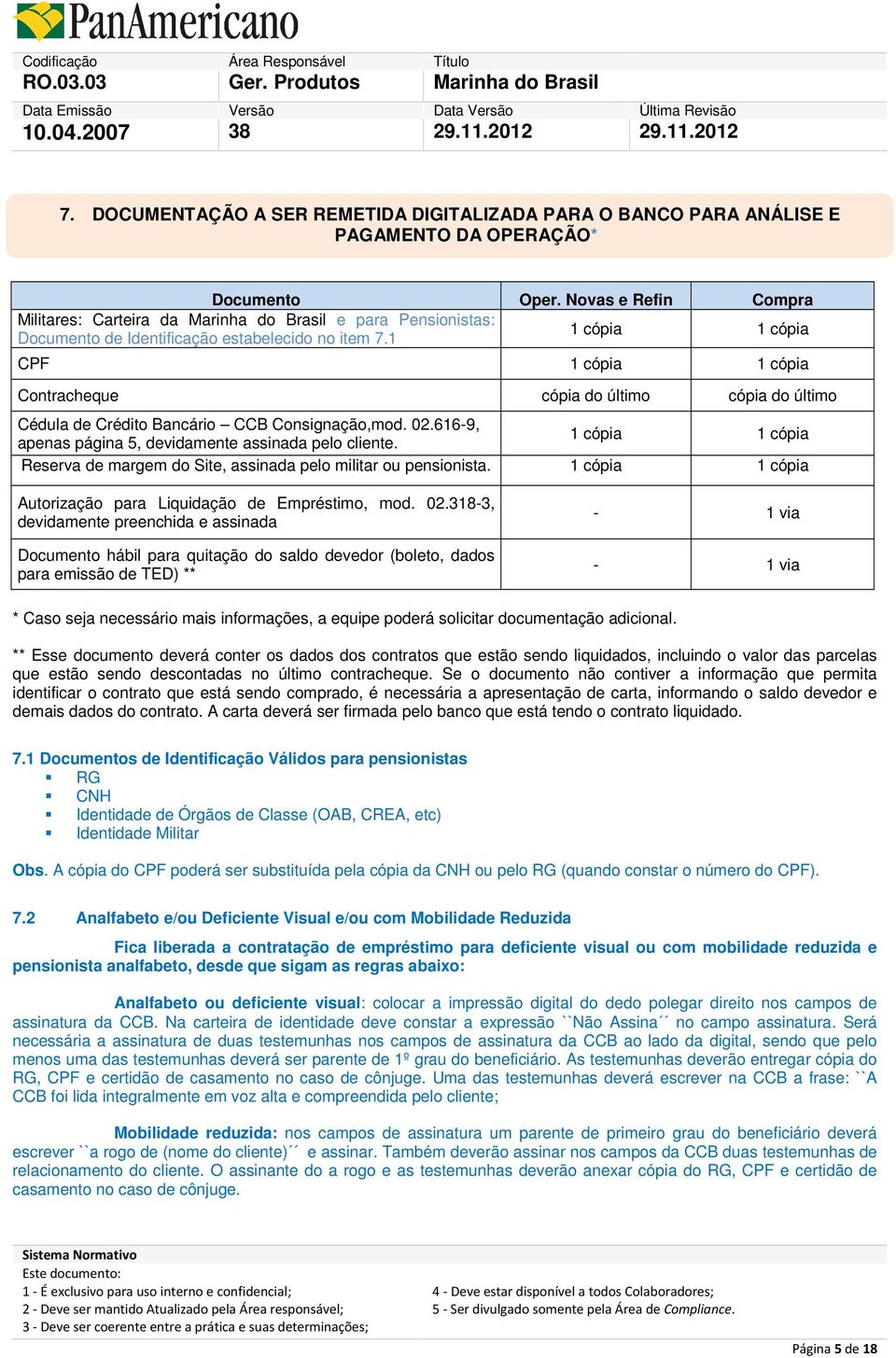 1 1 cópia 1 cópia CPF 1 cópia 1 cópia Contracheque cópia do último cópia do último Cédula de Crédito Bancário CCB Consignação,mod. 02.616-9, apenas página 5, devidamente assinada pelo cliente.