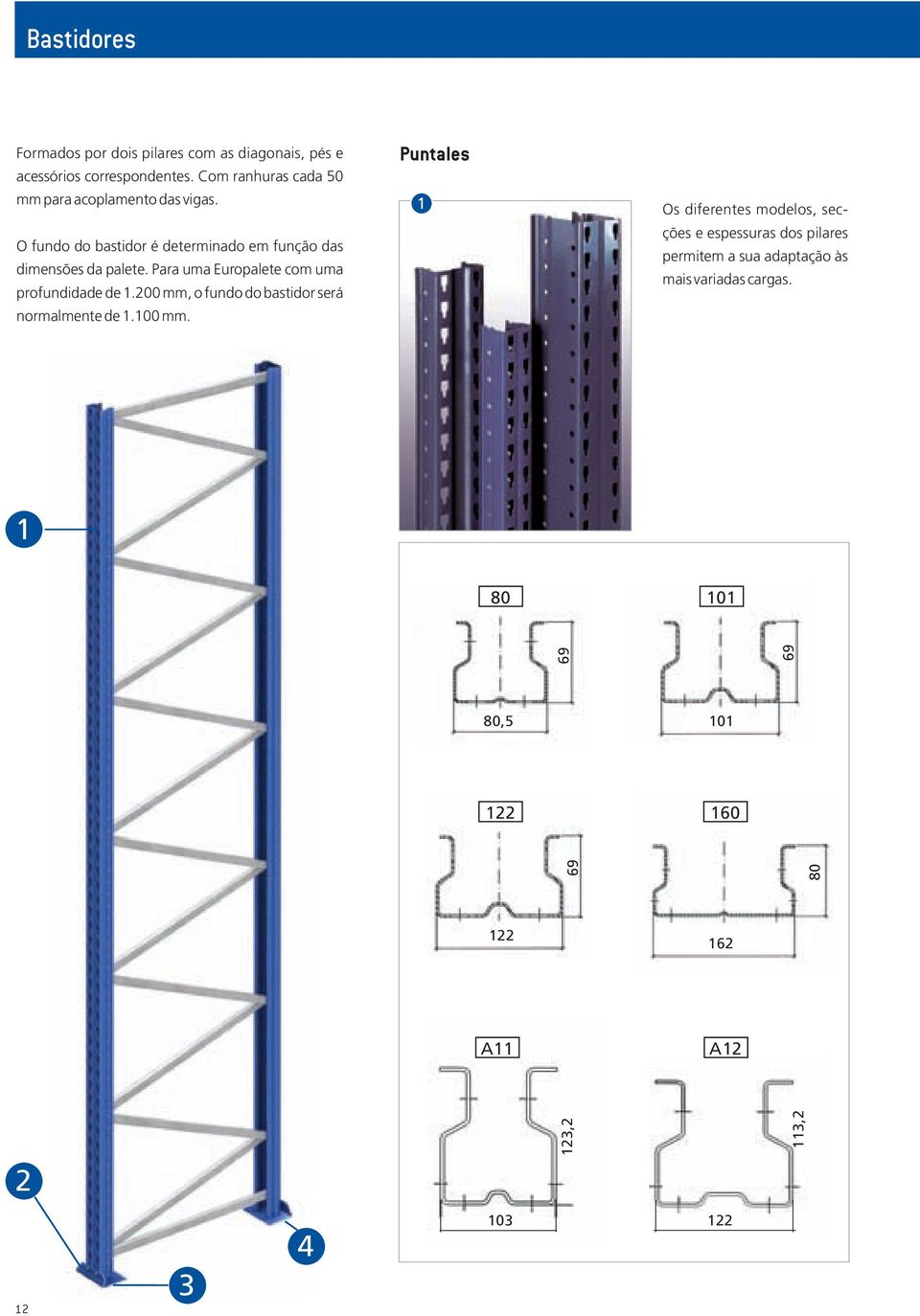 Para uma Europalete com uma profundidade de 1.200 mm, o fundo do bastidor será normalmente de 1.100 mm.