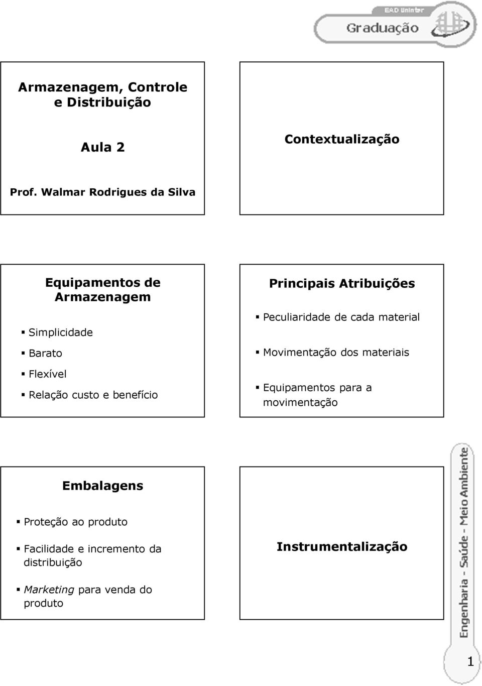 benefício Principais Atribuições Peculiaridade de cada material Movimentação dos materiais Equipamentos