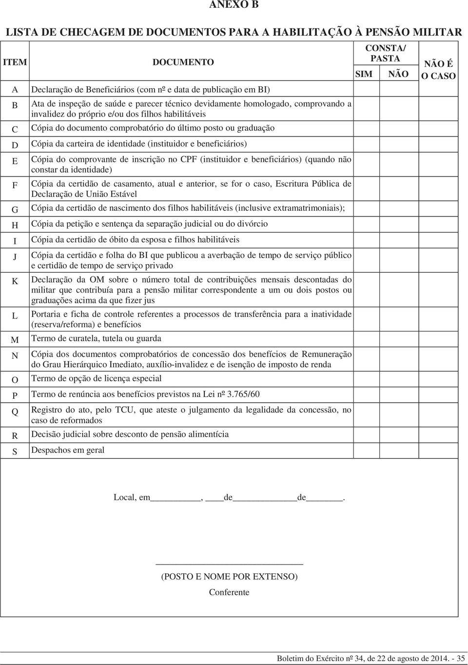 (instituidor e beneficiários) E F Cópia do comprovante de inscrição no CPF (instituidor e beneficiários) (quando não constar da identidade) Cópia da certidão de casamento, atual e anterior, se for o