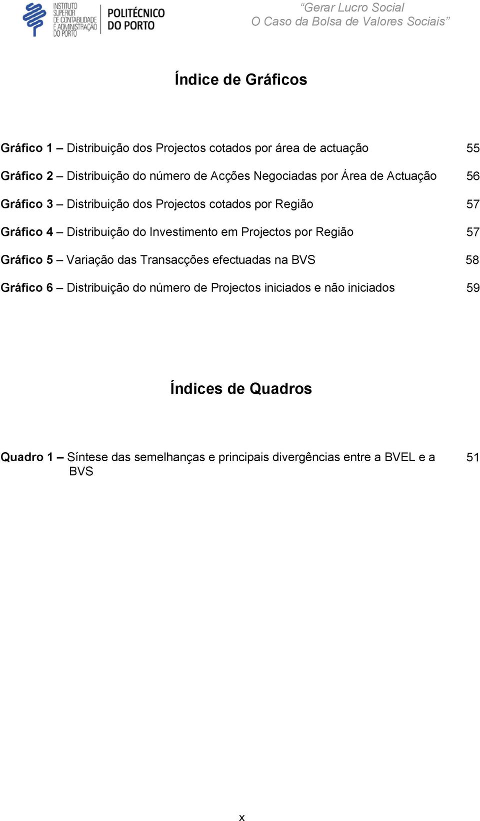 Investimento em Projectos por Região 57 Gráfico 5 Variação das Transacções efectuadas na BVS 58 Gráfico 6 Distribuição do número de