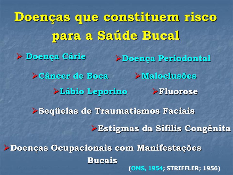 Fluorose Seqüelas de Traumatismos Faciais Estigmas da Sífilis