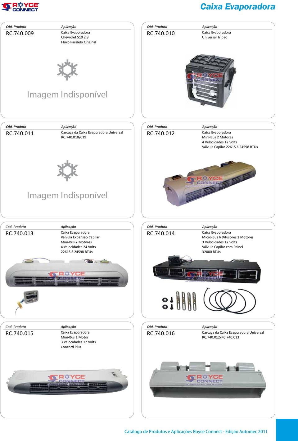 740.014 3 Velocidades 12 Volts Válvula Capilar com Painel 32000 BTUs RC.740.015 Mini-Bus 1 Motor 3 Velocidades 12 Volts Concord Plus RC.