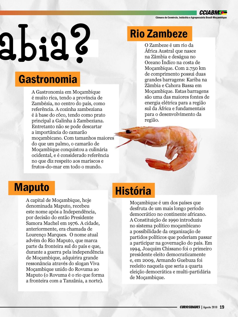 Com tamanhos maiores do que um palmo, o camarão de Moçambique conquistou a culinária ocidental, e é considerado referência no que diz respeito aos mariscos e frutos-do-mar em todo o mundo.