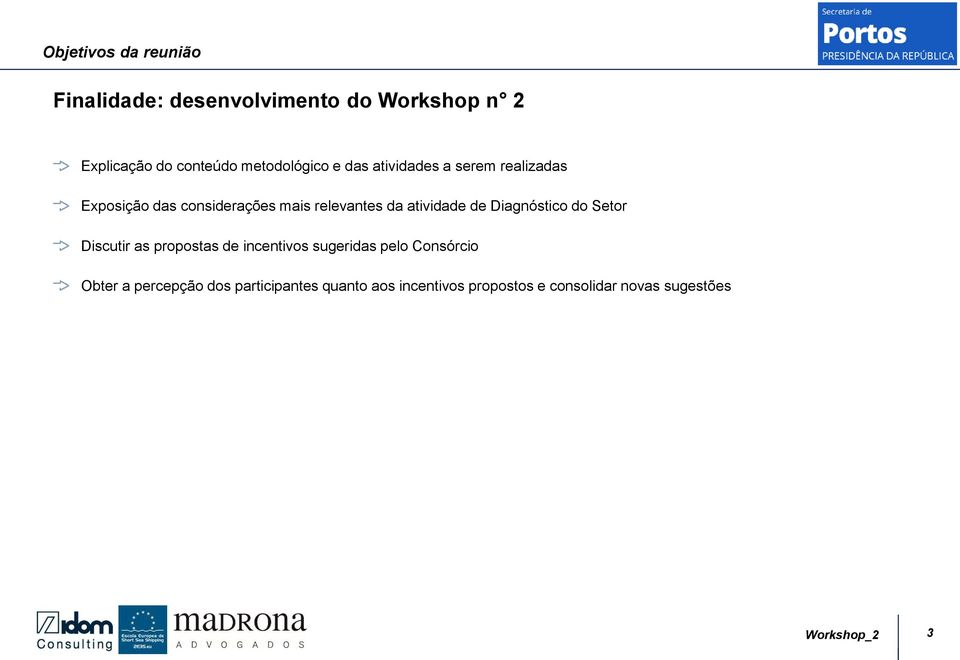 atividade de Diagnóstico do Setor Discutir as propostas de incentivos sugeridas pelo Consórcio