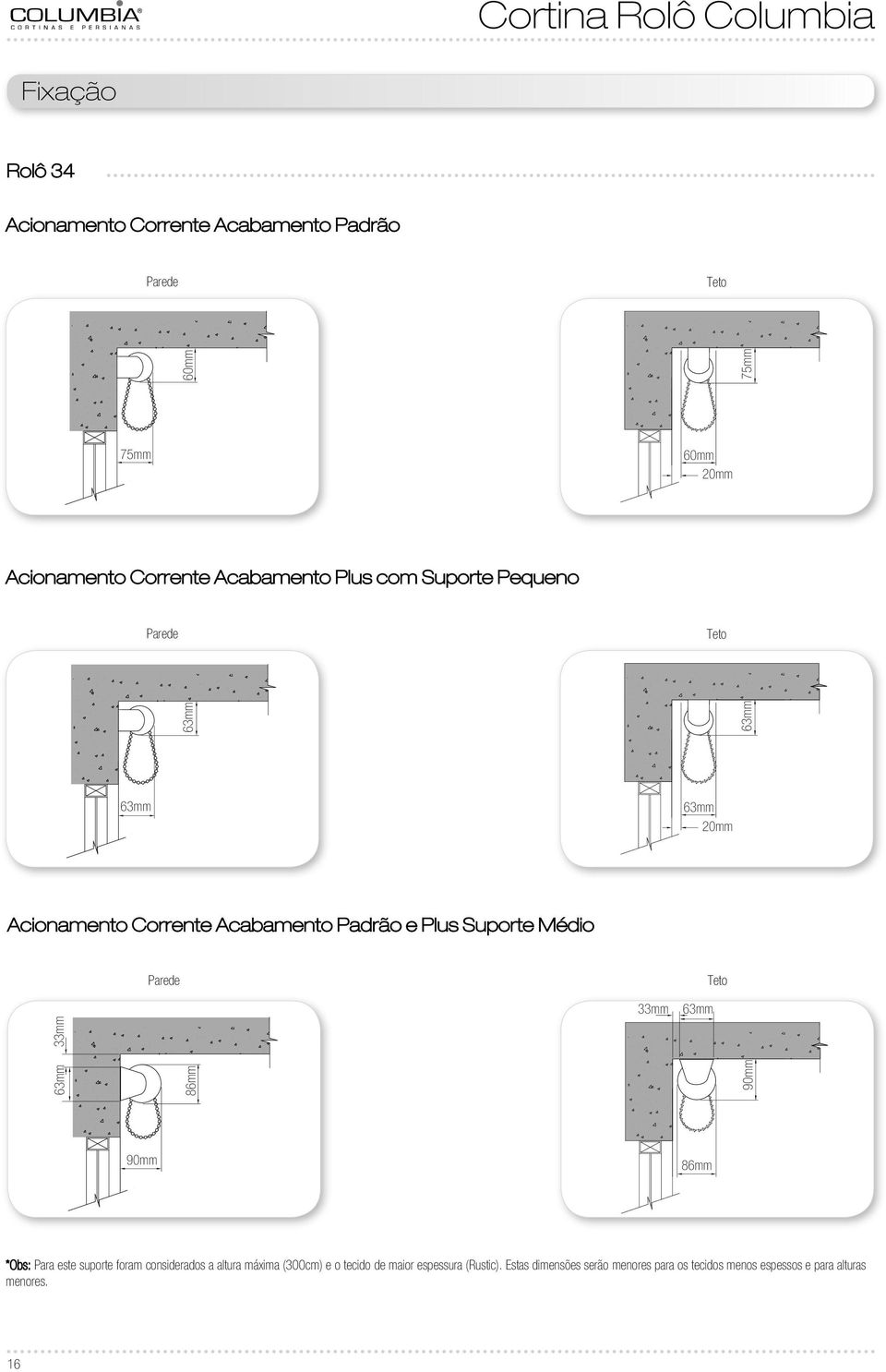 Médio Parede Teto 6mm mm 86mm mm 6mm 90mm 90mm 86mm *Obs: Para este suporte foram considerados a altura máxima (00cm)