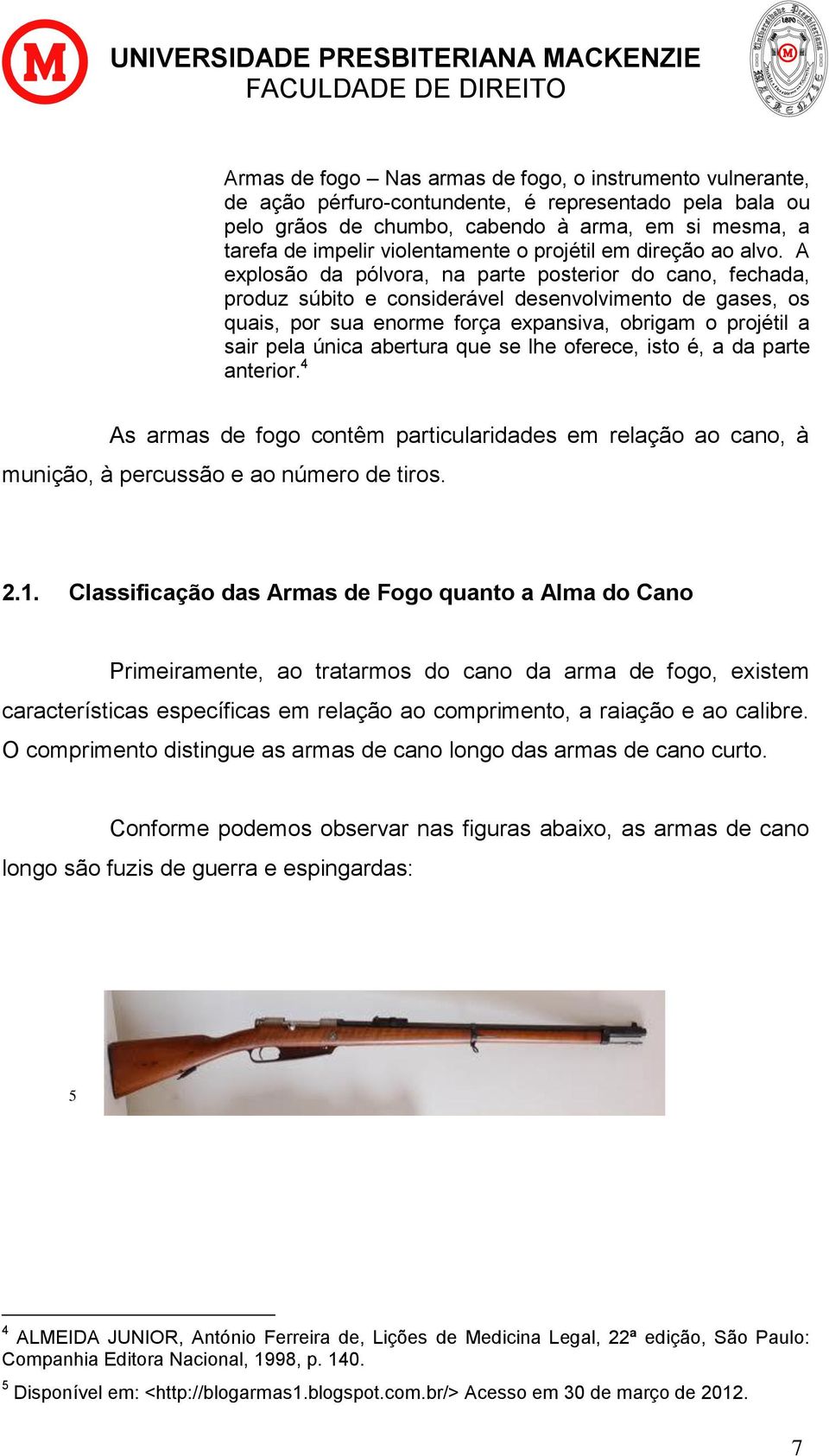 A explosão da pólvora, na parte posterior do cano, fechada, produz súbito e considerável desenvolvimento de gases, os quais, por sua enorme força expansiva, obrigam o projétil a sair pela única