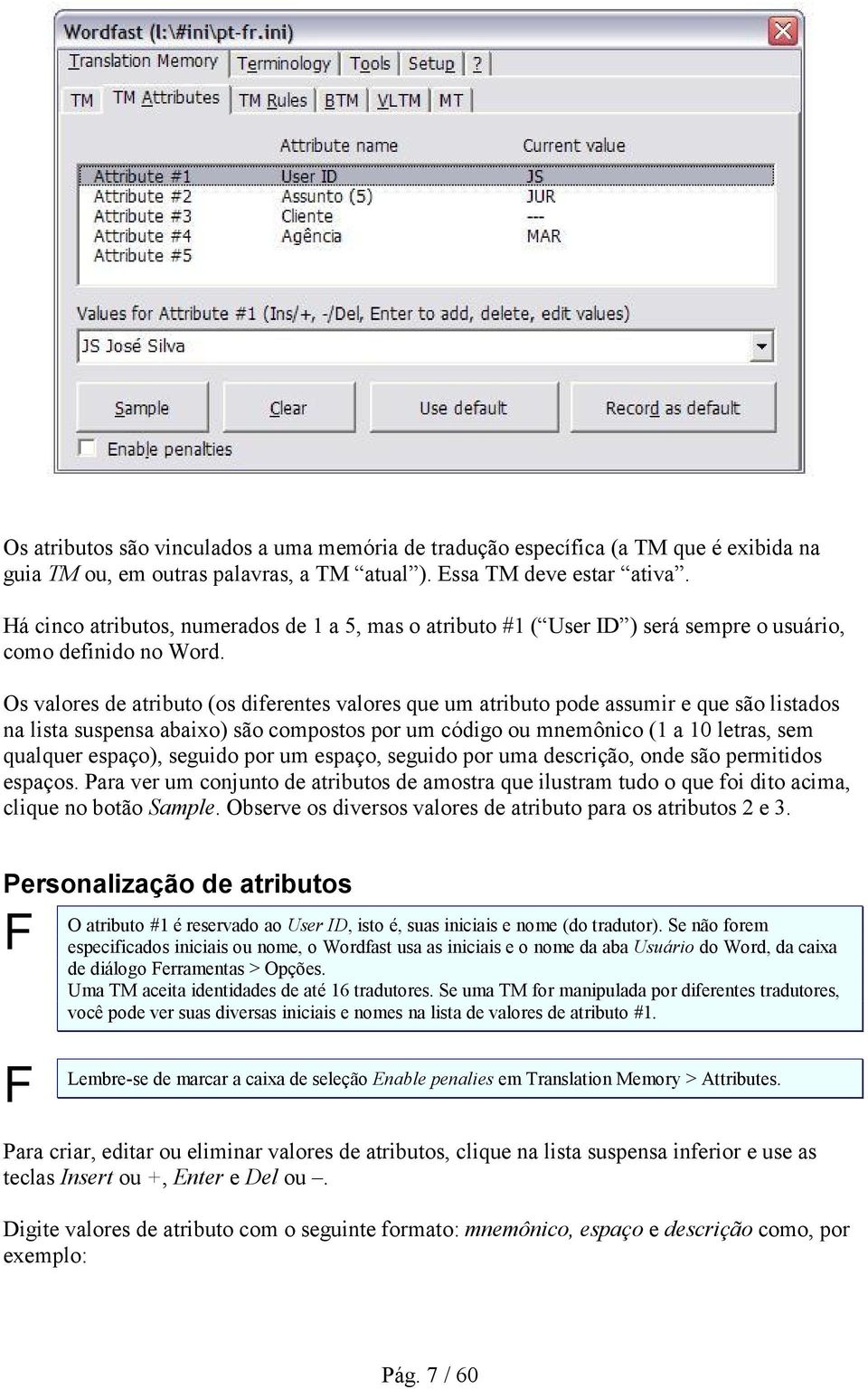 Os valores de atributo (os diferentes valores que um atributo pode assumir e que são listados na lista suspensa abaixo) são compostos por um código ou mnemônico (1 a 10 letras, sem qualquer espaço),