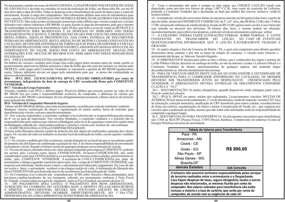 Não cobraremos débitos nem taxa de transferência para estes veículos, APENAS A DESPESA COM VISTORIA E REMOÇÃO DE ACORDO COM A ORIGEM DO VEÍCULO.