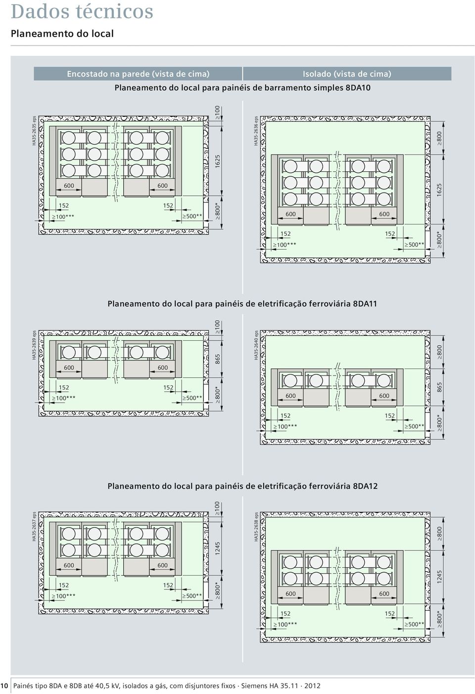 H35-2639 eps ³100 865 H35-260 eps ³0 152 ³100*** 152 ³500** 125 H35-2637 eps ³100 H35-2638 eps ³0 ³0* 865 152 ³100*** 152 ³500** ³0* Planeamento do local para painéis