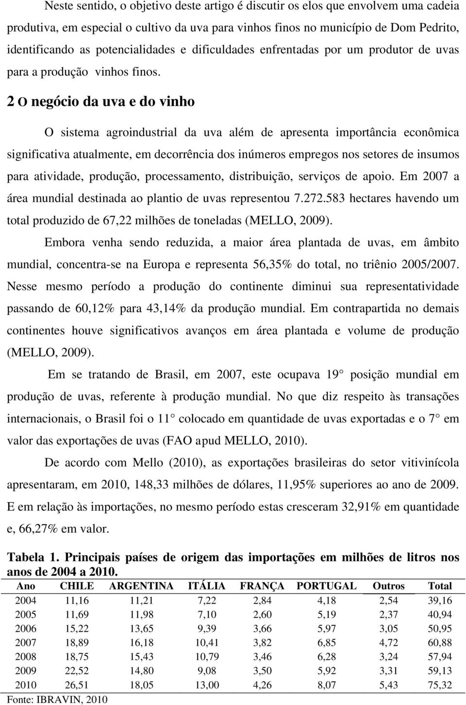 2 O negócio da uva e do vinho O sistema agroindustrial da uva além de apresenta importância econômica significativa atualmente, em decorrência dos inúmeros empregos nos setores de insumos para