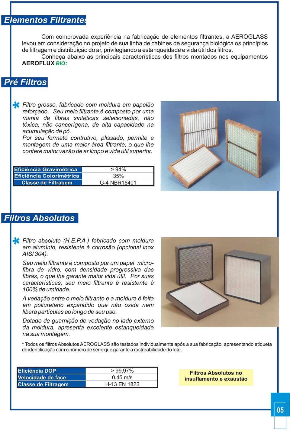 Conheça abaixo as principais características dos filtros montados nos equipamentos AEROFLUX BIO: Pré Filtros grosso, fabricado com moldura em papelão reforçado.