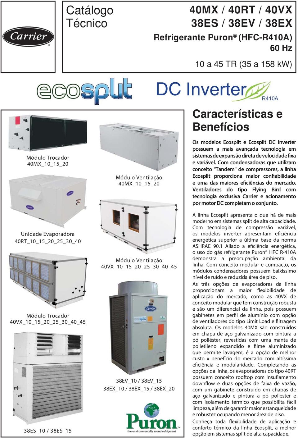 modelos Ecosplit e Ecosplit DC Inverter possuem a mais avançada tecnologia em sistemas de expansão direta de velocidade fixa e variável.