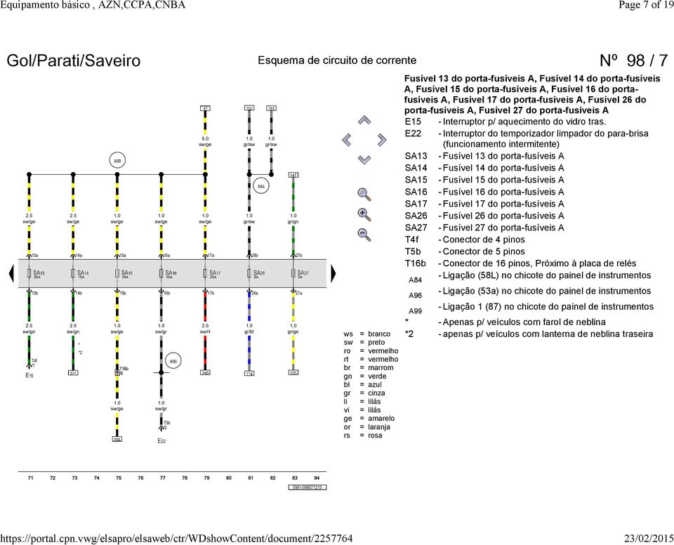 17a 17b gr/ gr/ 26b 26a gr/bl gr/ 27b 27a gr/ge = anco = vermelho = marrom Fusível 13 do poa-fusíveis A, Fusível 14 do poa-fusíveis A, Fusível 15 do poa-fusíveis A, Fusível 16 do poafusíveis A,