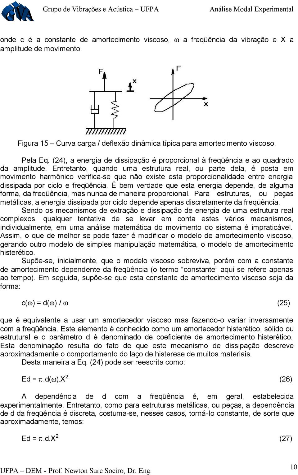 Entetanto, quando uma estutua eal, ou pate dela, é posta em movimento hamônico veifica-se que não existe esta popocionalidade ente enegia dissipada po ciclo e feqüência.