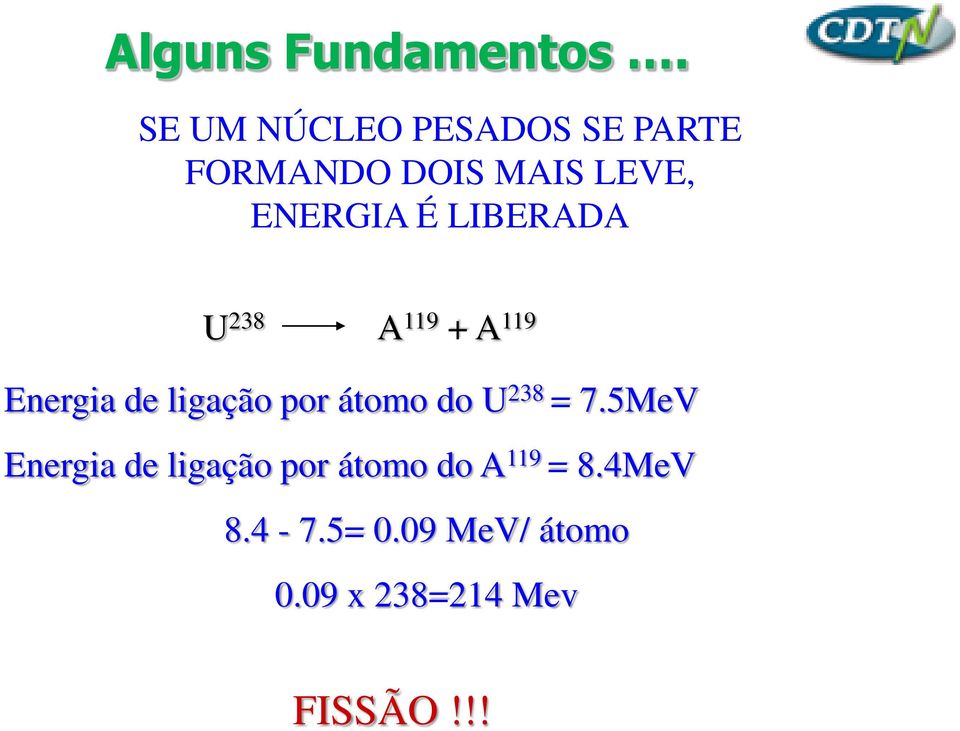 LIBERADA U 238 A 119 + A 119 Energia de ligação por átomo do U