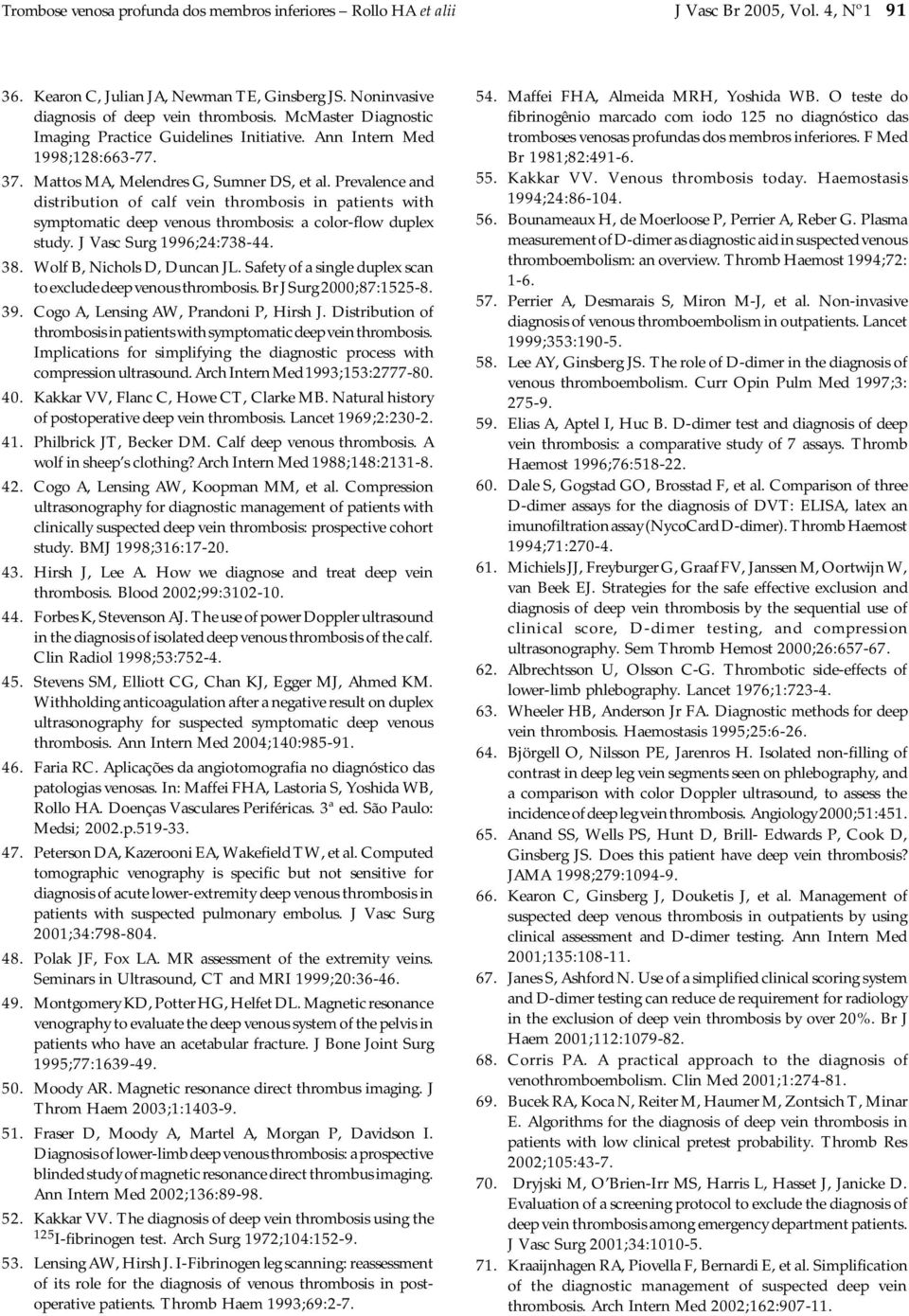 Prevalence and distribution of calf vein thrombosis in patients with symptomatic deep venous thrombosis: a color-flow duplex study. J Vasc Surg 1996;24:738-44. 38. Wolf B, Nichols D, Duncan JL.