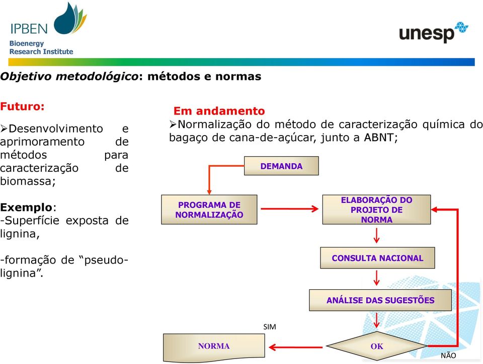 cana-de-açúcar, junto a ABNT; DEMANDA Exemplo: -Superfície exposta de lignina, PROGRAMA DE NORMALIZAÇÃO