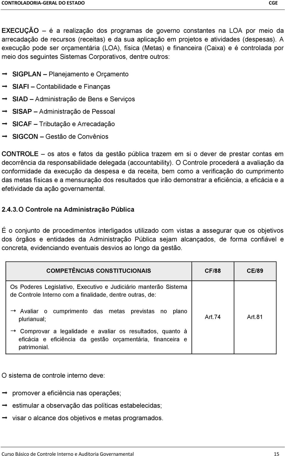 Contabilidade e Finanças SIAD Administração de Bens e Serviços SISAP Administração de Pessoal SICAF Tributação e Arrecadação SIGCON Gestão de Convênios CONTROLE os atos e fatos da gestão pública