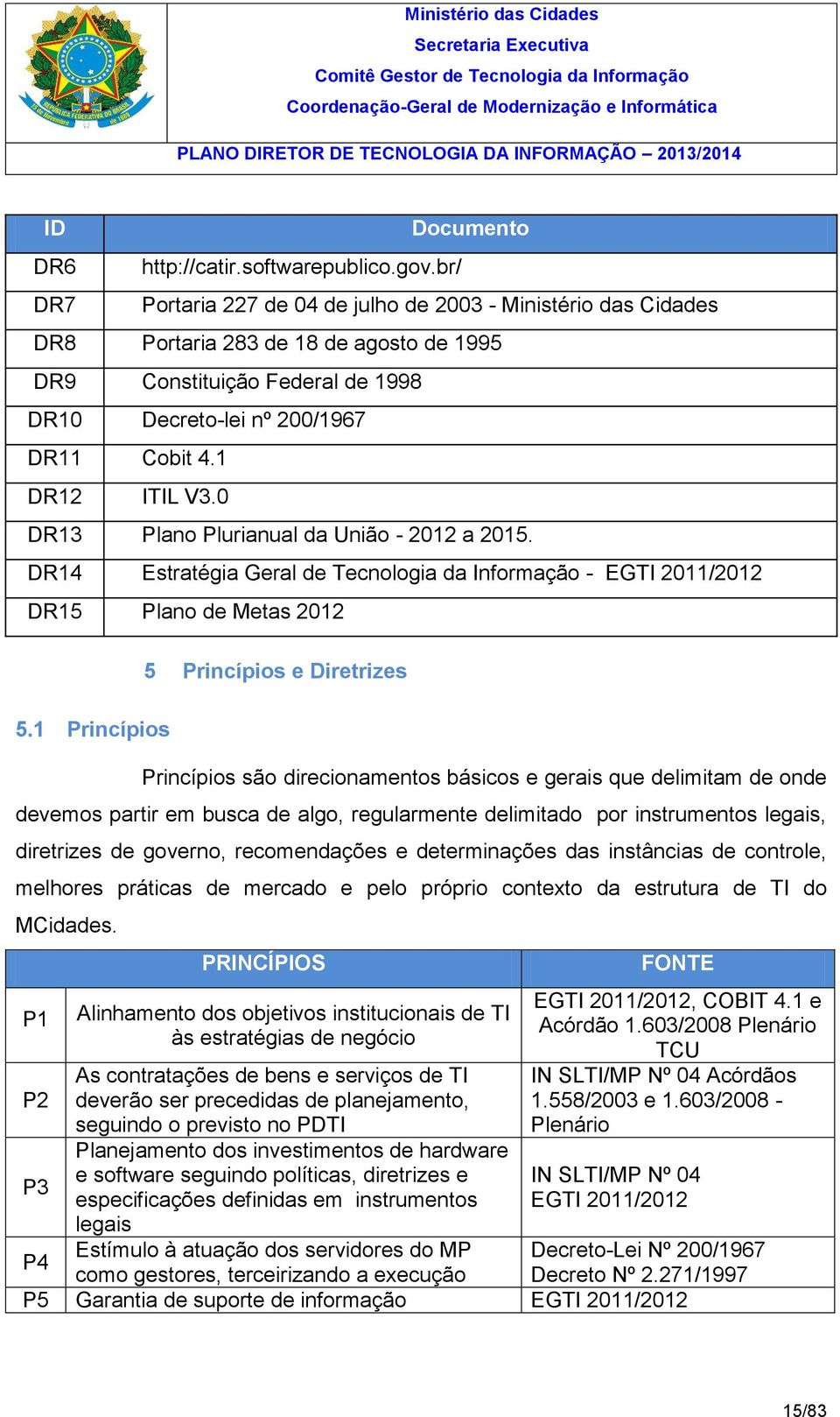 1 DR12 ITIL V3.0 DR13 Plano Plurianual da União - 2012 a 2015. DR14 Estratégia Geral de Tecnologia da Informação - EGTI 2011/2012 DR15 Plano de Metas 2012 5.