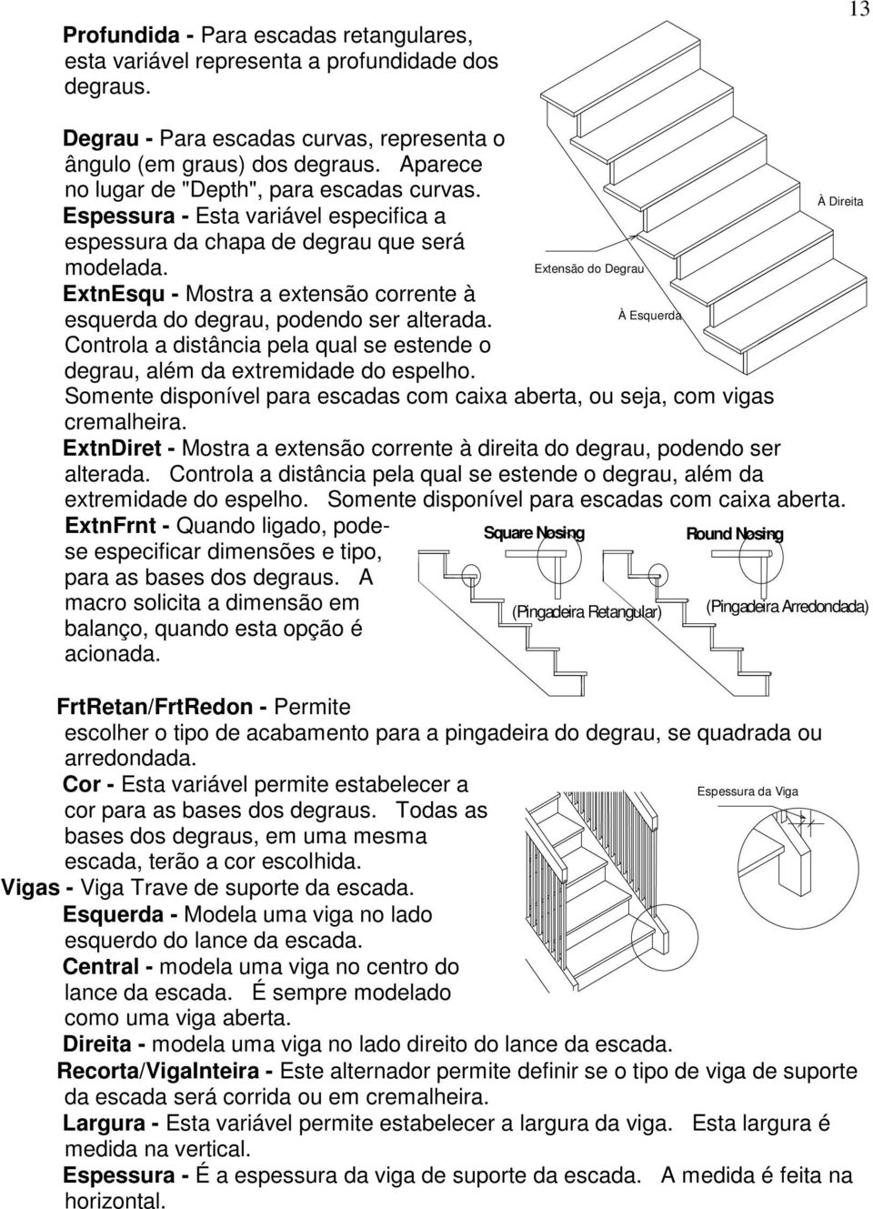 ExtnEsqu - Mostra a extensão corrente à esquerda do degrau, podendo ser alterada. Controla a distância pela qual se estende o degrau, além da extremidade do espelho.