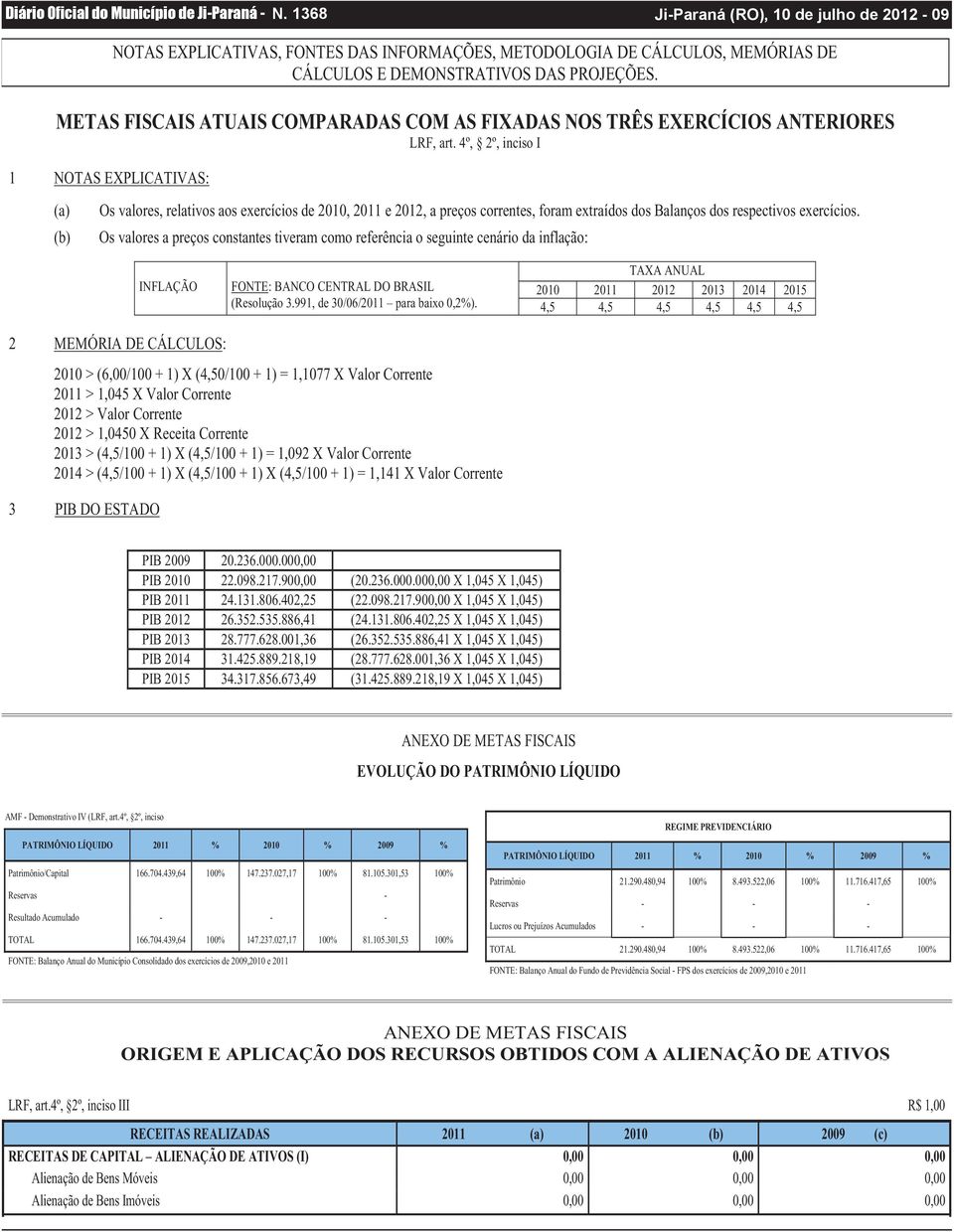 METAS FISCAIS ATUAIS COMPARADAS COM AS FIXADAS NOS TRÊS EXERCÍCIOS ANTERIORES LRF, art.