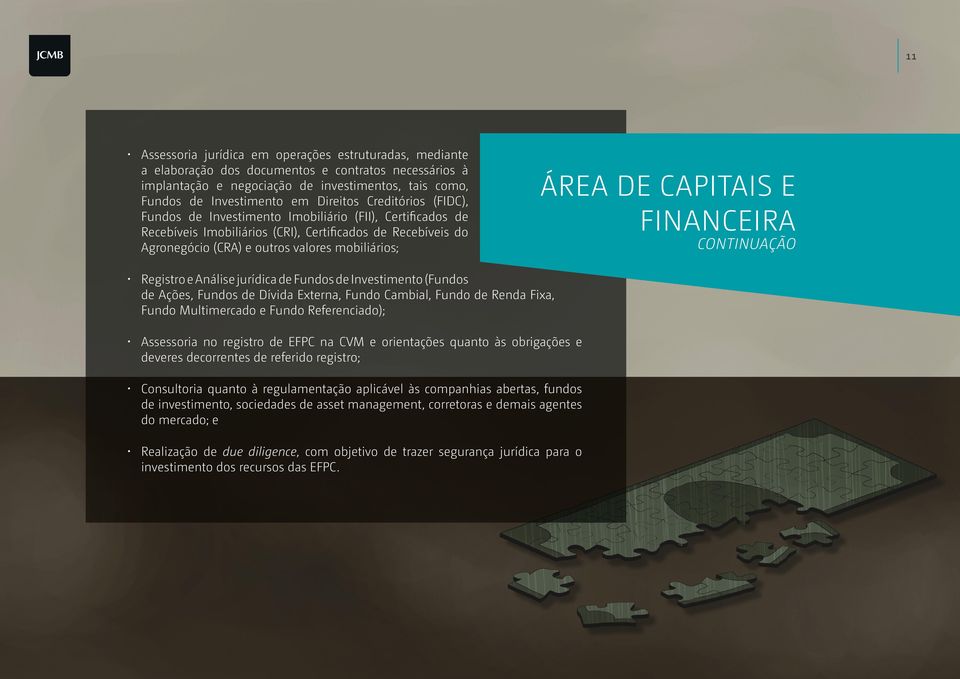 ÁREA DE CAPITAIS E FINANCEIRA CONTINUAÇÃO Registro e Análise jurídica de Fundos de Investimento (Fundos de Ações, Fundos de Dívida Externa, Fundo Cambial, Fundo de Renda Fixa, Fundo Multimercado e