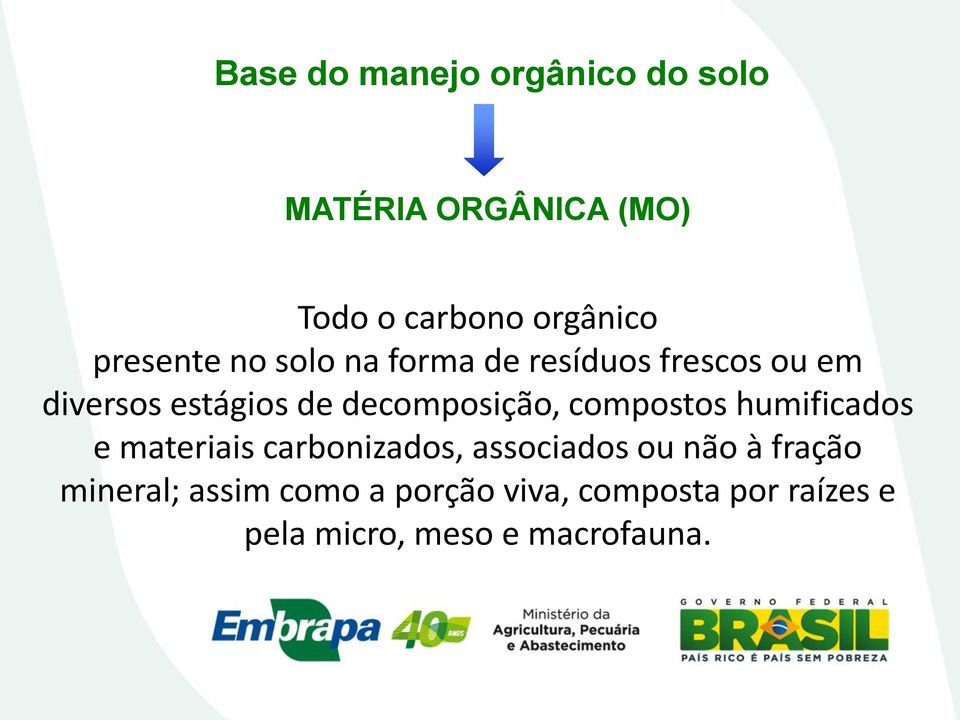 decomposição, compostos humificados e materiais carbonizados, associados ou não à