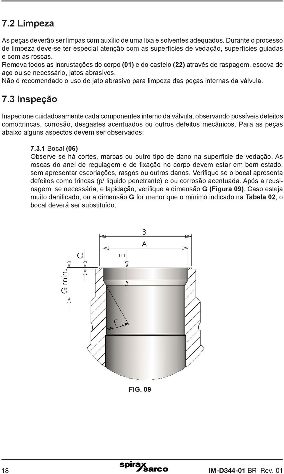 Remova todos as incrustações do corpo (01) e do castelo (22) através de raspagem, escova de aço ou se necessário, jatos abrasivos.