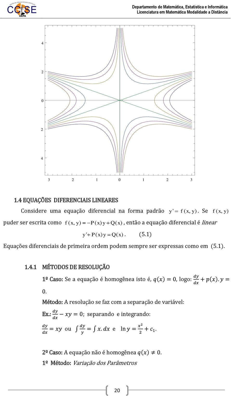 Se f ( x, y ) puder ser escrita como f ( x, y) P( x) y Q( x ), então a equação diferencial é linear y ' P( x) y Q( x ). (5.