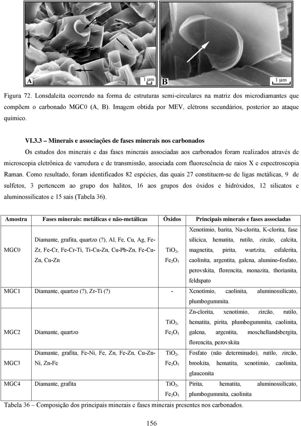 3 Minerais e associações de fases minerais nos carbonados Os estudos dos minerais e das fases minerais associadas aos carbonados foram realizados através de microscopia eletrônica de varredura e de