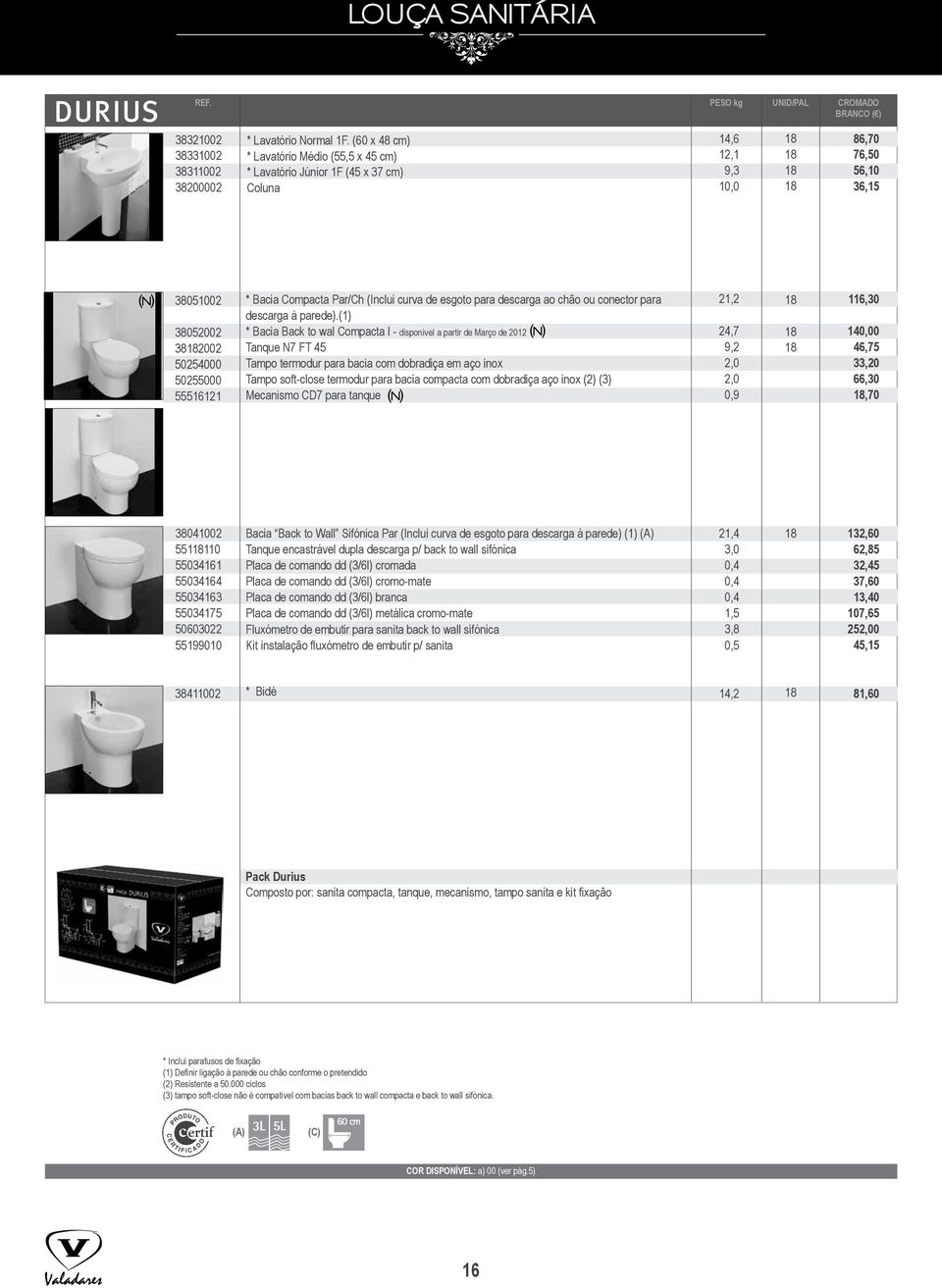 Bacia Compacta Par/Ch (Inclui curva de esgoto para descarga ao chão ou conector para descarga à parede).