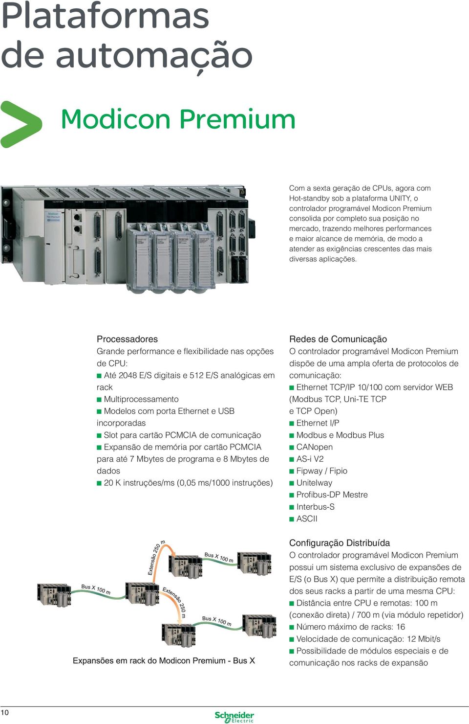 Processadores Grande performance e flexibilidade nas opções de CPU: n Até 2048 E/S digitais e 512 E/S analógicas em rack n Multiprocessamento n Modelos com porta Ethernet e USB incorporadas n Slot