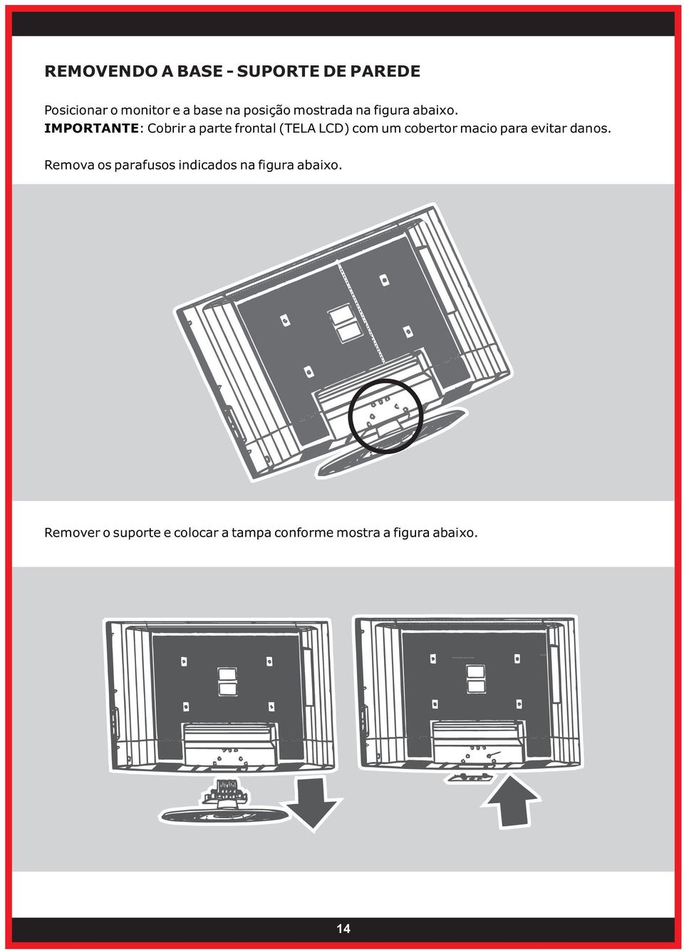 IMPORTANTE: Cobrir a parte frontal (TELA LCD) com um cobertor macio para