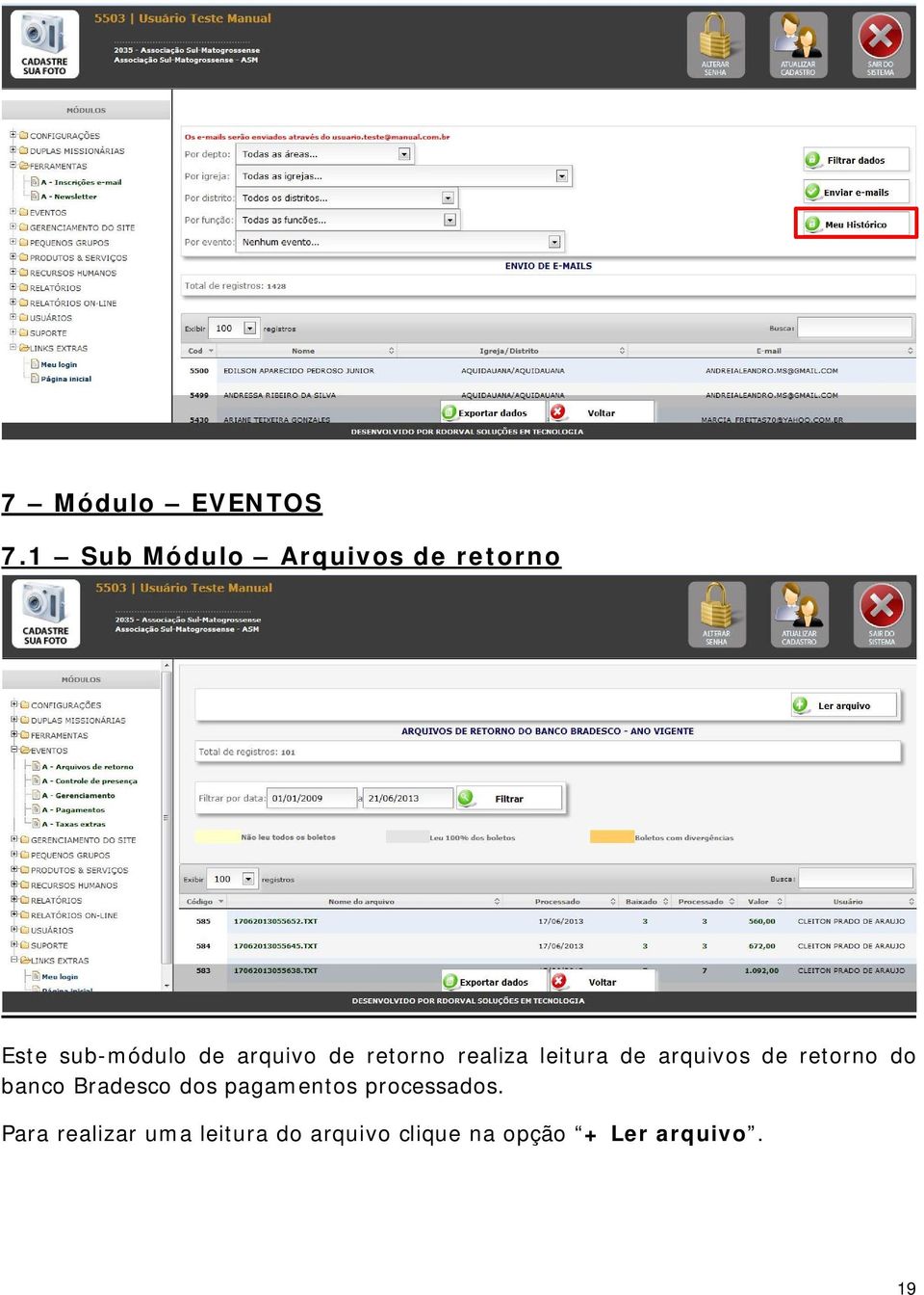 de retorno realiza leitura de arquivos de retorno do banco